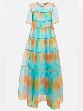 STAUD NWT Hyacinth Tiered Rainbow Chiffon Dress, XS